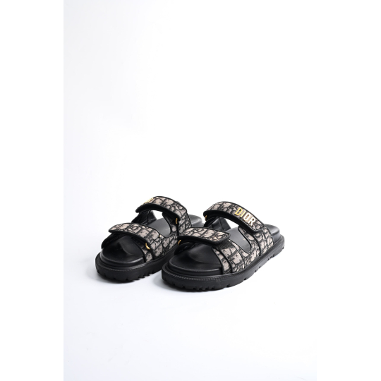 Dior Oblique Double Strap Slide Sandal Grey Black Jacquard