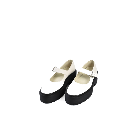 Platform Mary Jane Flat Cream Leather
