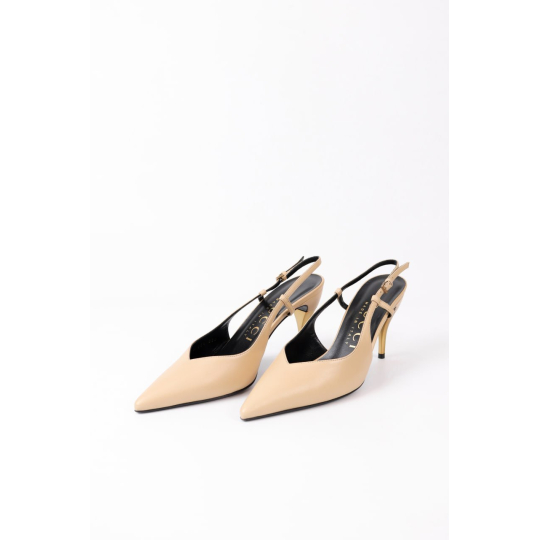 Gucci Pointed Toe Slingback Pump Beige Leather