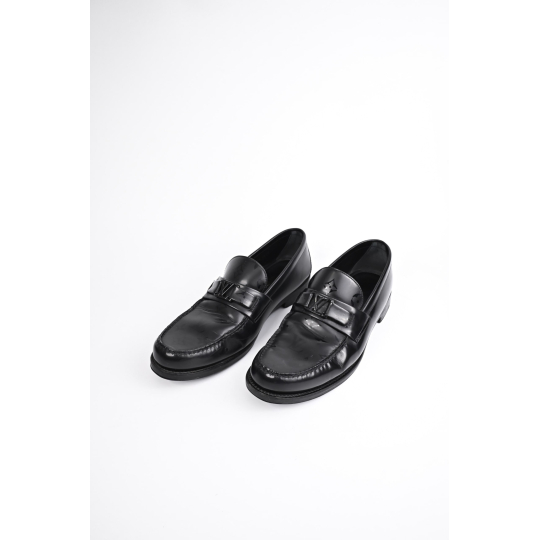 Louis Vuitton Leather Loafer Black Calfskin Monogram Flower Strap