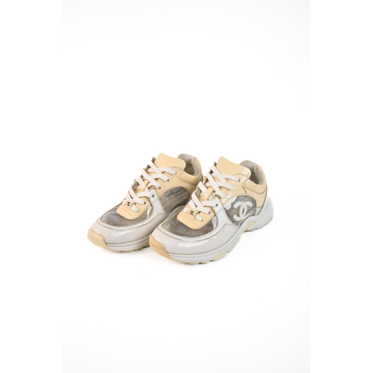 Chanel CC Sneaker Beige Grey Suede and Mesh