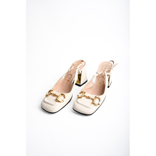 Gucci Horsebit Chain Slingback Heel White Leather
