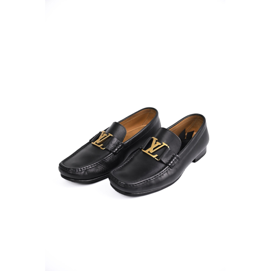 Louis Vuitton Major Loafer Black Leather Gold LV Buckle