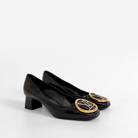 Louis Vuitton LV Buckle Square Toe Pump Black Patent