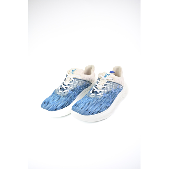Louis Vuitton Low Top Knit Sneaker Blue and White with Monogram Detail