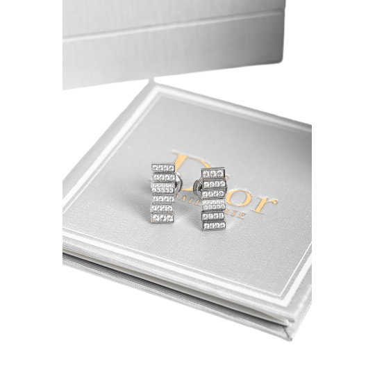 Dior Joaillerie Pave Crystal Stud Earrings Silver Tone Metal