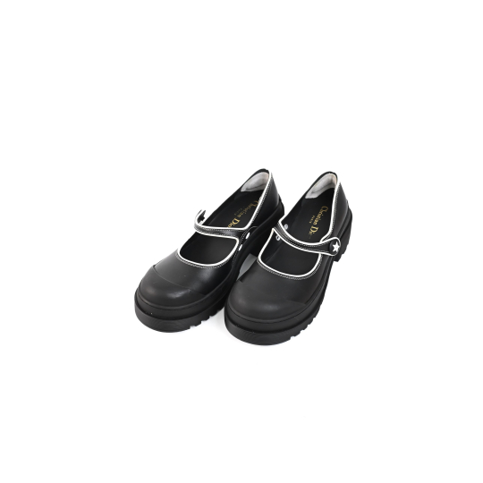 Dior Mary Jane Chunky Sole Shoe Black Leather with White Piping