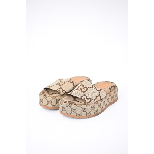 Gucci GG Canvas Platform Slide Sandal Beige