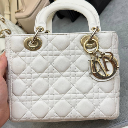 Dior Lady Dior Mini White Cannage Lambskin