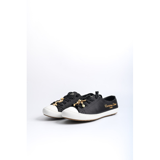 Dior Low Top Lace Up Sneaker with Charms Black Canvas