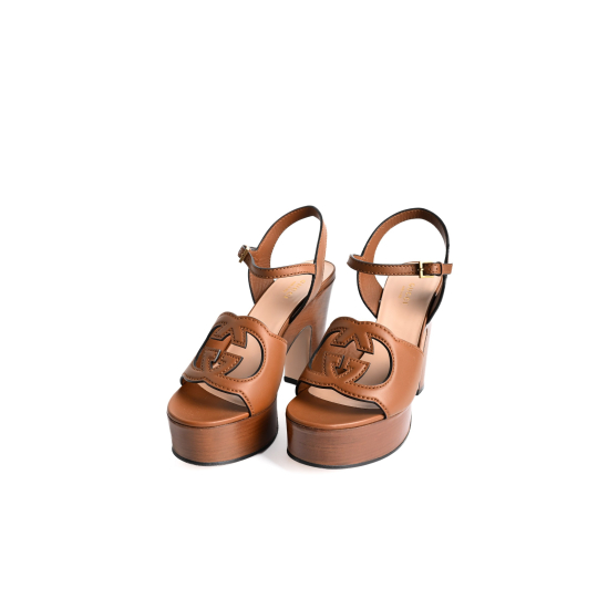 Gucci Interlocking G Platform Sandal Brown Leather