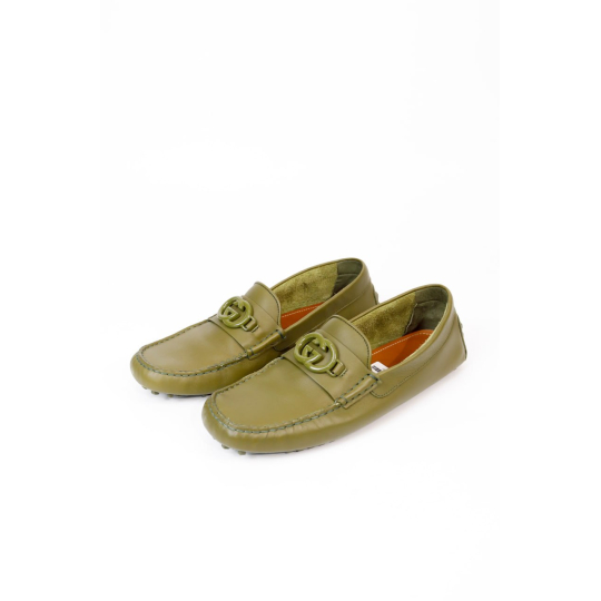 Gucci Driver Loafer Olive Green Leather with Interlocking G