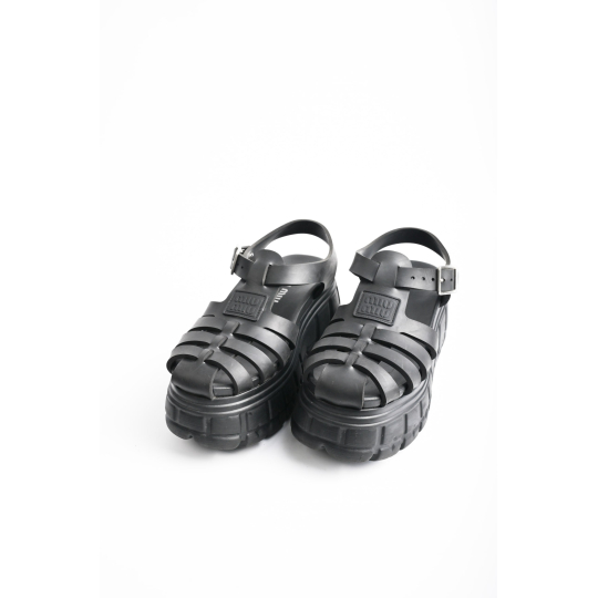 Miu Miu Platform Fisherman Sandal Black Rubber