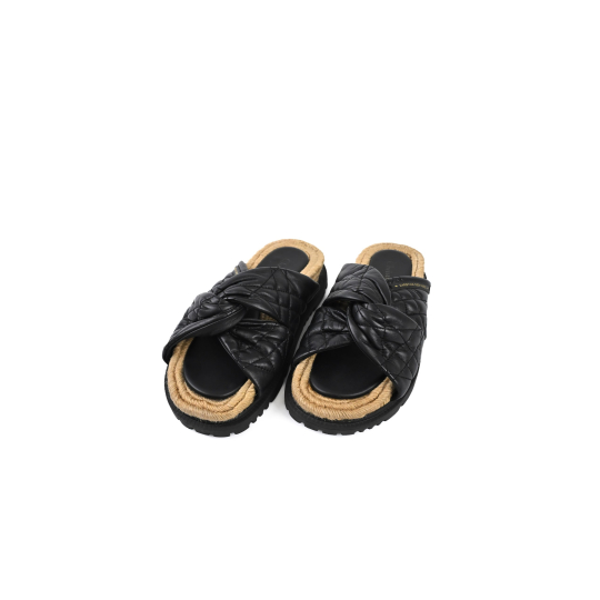 Golden Goose Quilted Crossover Slide Sandal Black Leather