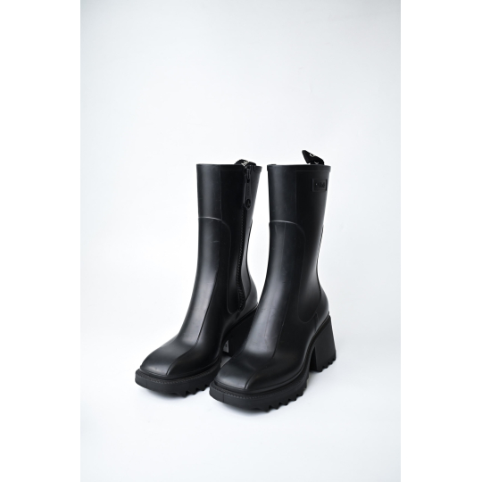 Chanel Rubber Ankle Boot Black Block Heel
