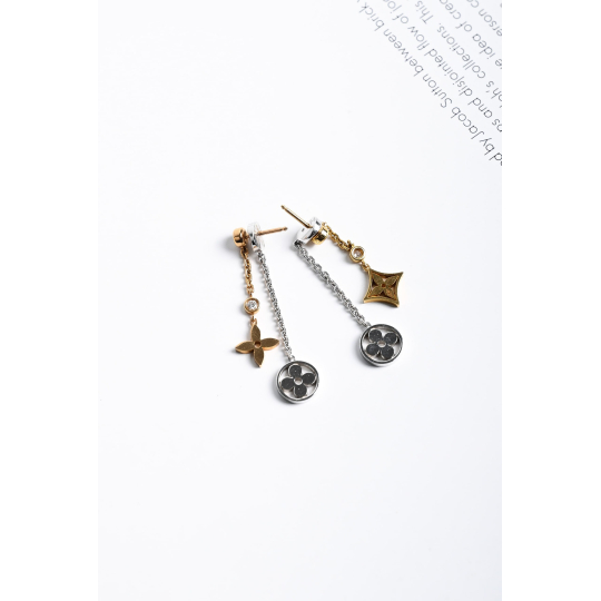 Louis Vuitton Blooming Strass Drop Earrings Gold and Silver Two Tone with Crystals