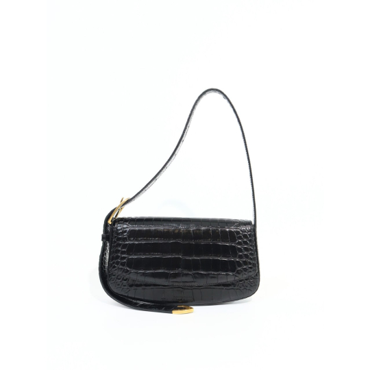 Balenciaga BB Small Flap Bag Black Crocodile-Embossed Leather