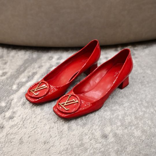 Louis Vuitton Red Patent Leather Block Heel Pump