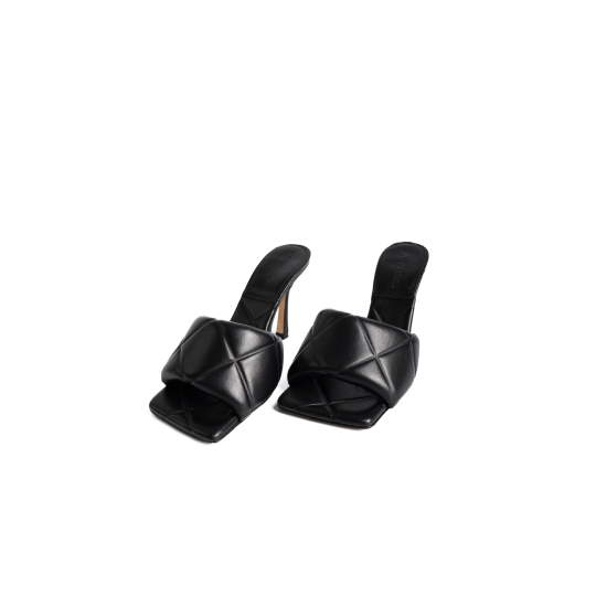 Bottega Veneta Lido Padded Intrecciato Mule Sandal Black Nappa Leather