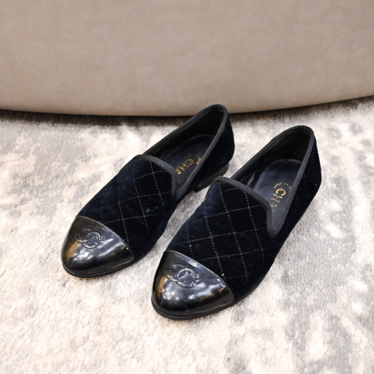 Chanel Cap Toe Loafer Black Velvet