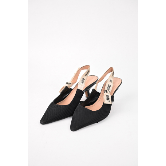 Dior JAdior Slingback Pump Black Technical Fabric Cream Ribbon