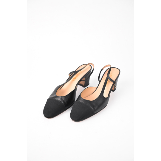 Chanel Slingback Block Heel Black Leather