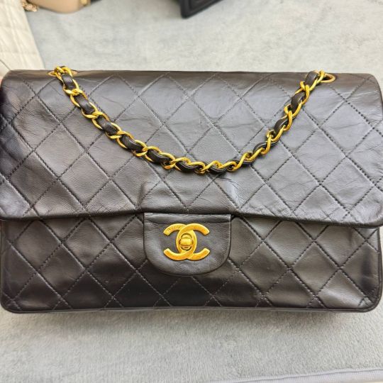 Chanel Classic Double Flap Medium Dark Brown Lambskin Gold Hardware