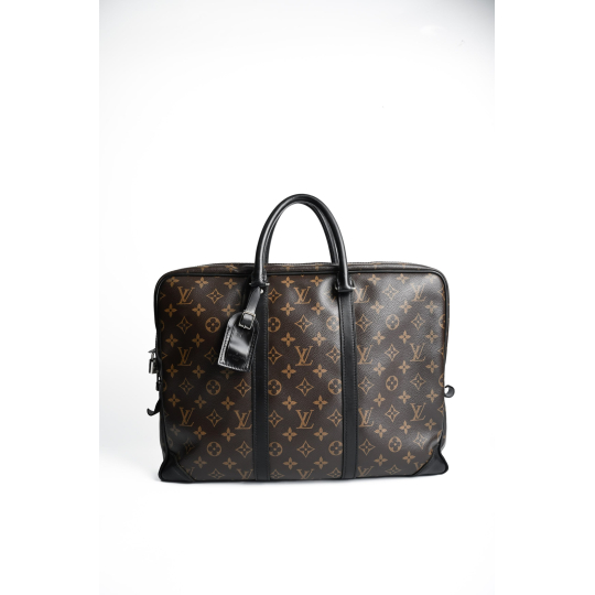 Louis Vuitton Porte Documents Voyage Monogram Macassar Briefcase Brown