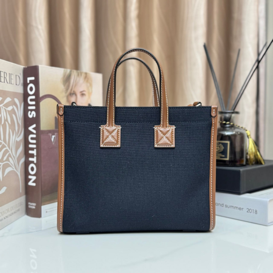 Burberry Freya Mini Tote Navy Canvas and Leather