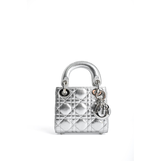 Dior Lady Dior Mini Metallic Silver Cannage Lambskin