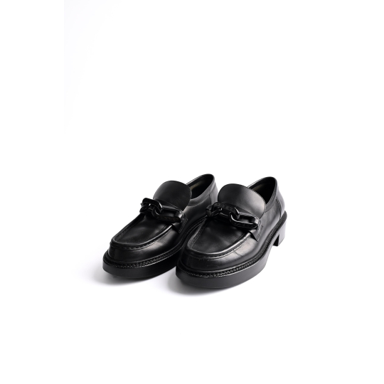 Bottega Veneta Monsieur Chain Loafer Black Leather Block Heel