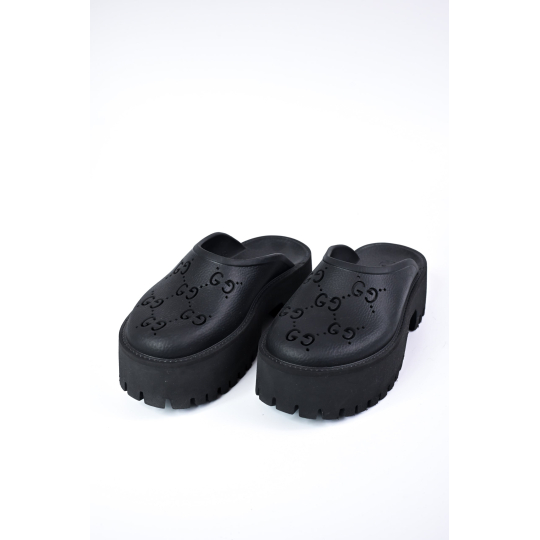 Gucci GG Perforated Rubber Platform Slide Sandal Black