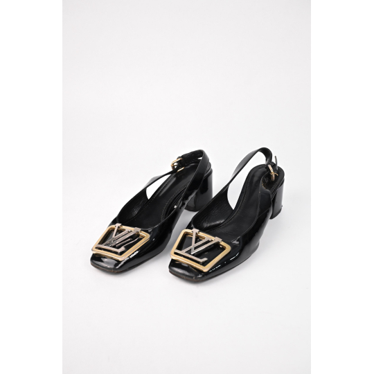 Louis Vuitton Madeleine Slingback Black Patent Leather