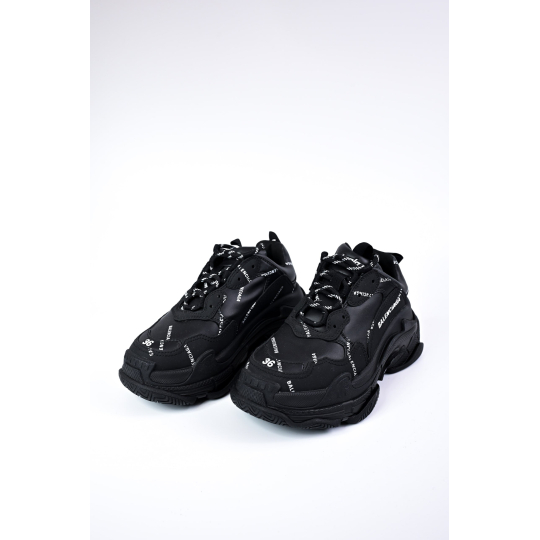 Balenciaga Triple S Allover Logo Sneaker Black Mesh and Leather