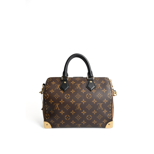 Louis Vuitton Speedy Bandouliere 20 Monogram Canvas Brown Black Trim