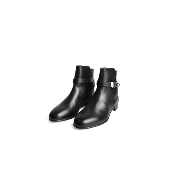 Hermes Ankle Boot Black Calfskin Silver Kelly Buckle Strap