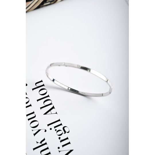 Silver Tone Open Cuff Bangle Bracelet Stainless Steel Polished Finish Size L