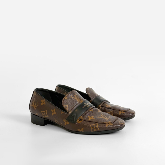 Louis Vuitton Monogram Canvas Flat Loafer Black Trim