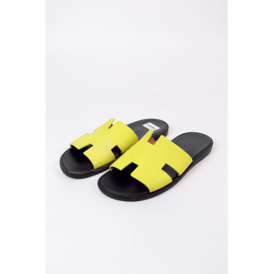 Hermes Izmir Sandal Yellow Leather Black Sole