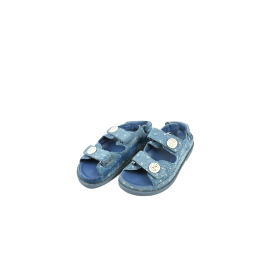 Chanel Dad Sandals Blue Denim Printed Fabric