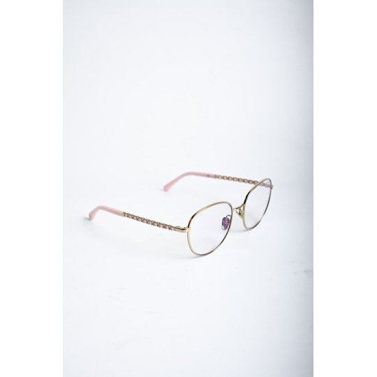 Chanel Round Eyeglasses Frame Gold Tone Metal with Pale Pink Chain Temples