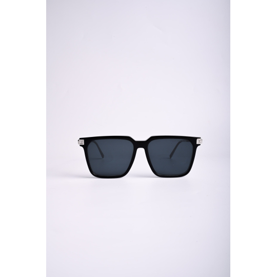 Square Sunglasses Black Acetate Frame with Silver Metal Temples