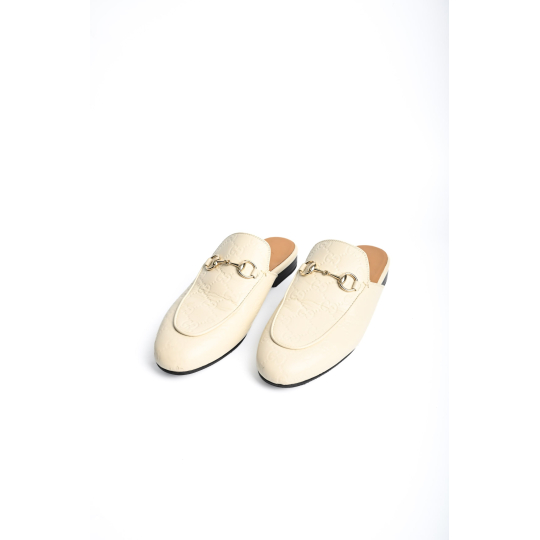 Gucci Princetown Horsebit Mule Ivory GG Embossed Leather