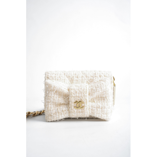 Chanel Bow Wallet on Chain Ivory Tweed