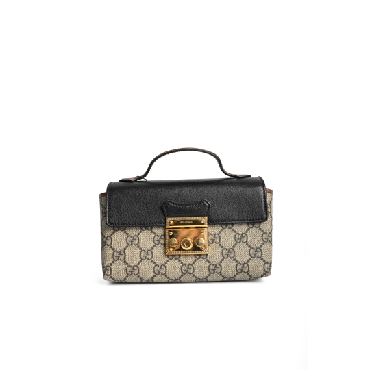 Gucci Padlock Mini Top Handle Bag GG Supreme Canvas Black Brown