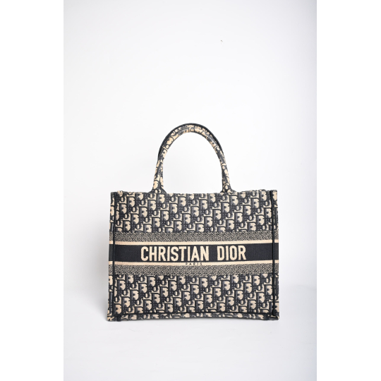Dior Book Tote Small Blue Oblique Embroidery