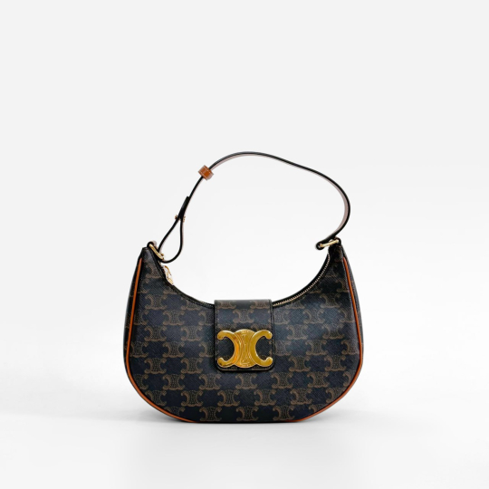 Celine Ava Triomphe Canvas and Tan Calfskin