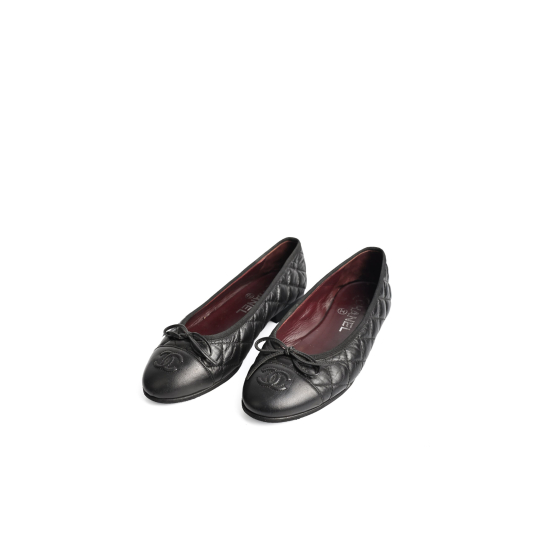 Chanel Quilted Lambskin CC Bow Ballerina Flat Black