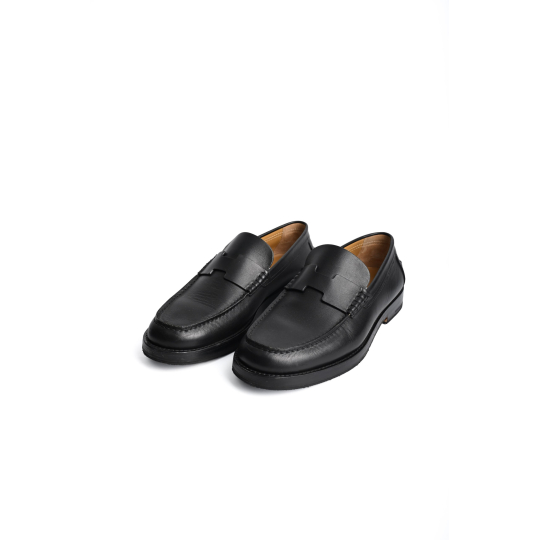 Hermes Penny Loafer Black Grained Leather Rubber Sole