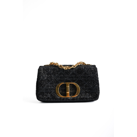 Dior Caro Black Cannage Tweed Gold Hardware